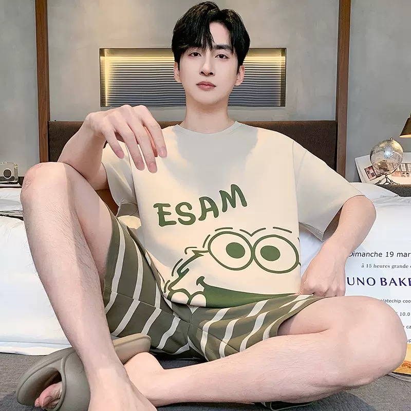 80-160可穿男士薄款夏季短袖短裤睡衣青少年可外穿家居