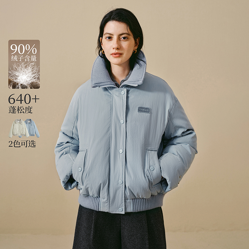 【终狂欢购】茵曼冬季针织立领飞行员羽绒服夹克加厚保暖外套