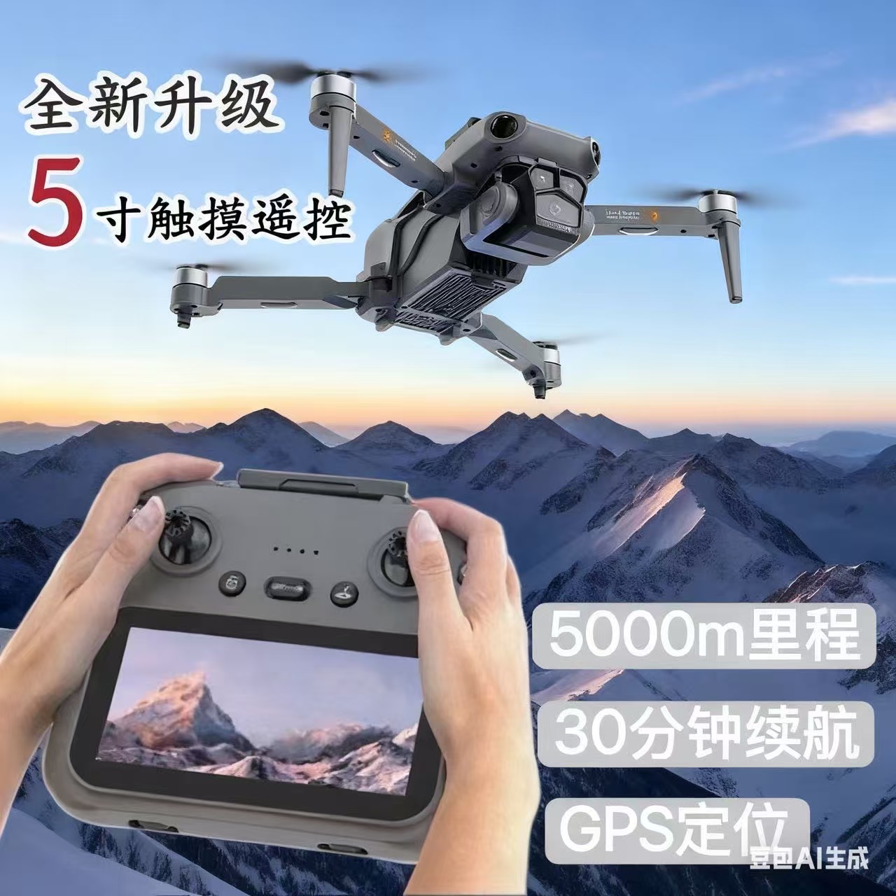 【触摸屏】5英寸触摸大屏遥控器GPS自动返航无人机