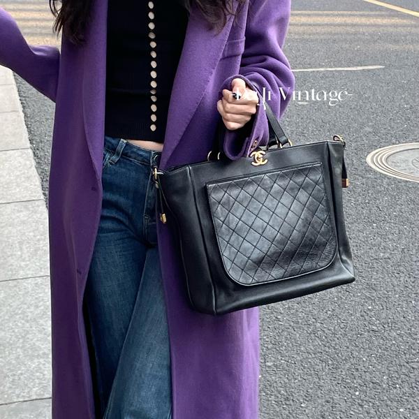 95新 Chanel/香奈儿 大吉中古/tjChanel香奈儿黑金琴谱手提斜挎包