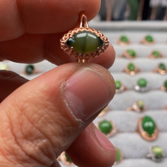 和田玉（碧玉）戒指银S925镶嵌