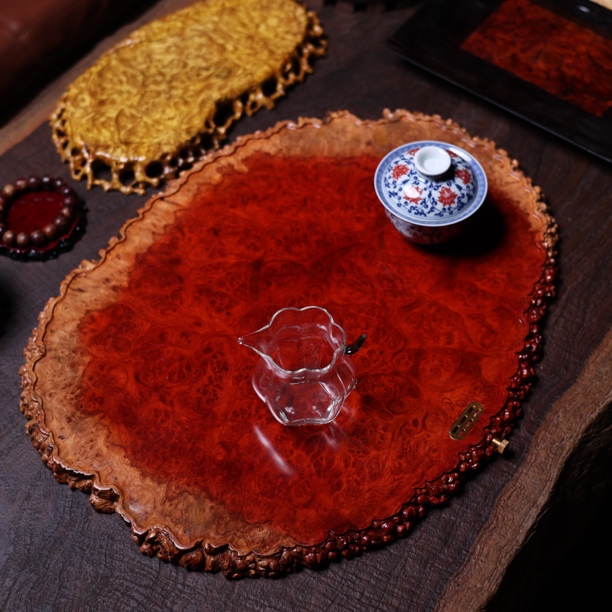 52-39-2 缅甸花梨瘤疤干泡台家用排水茶盘托盘茶具高端茶道摆件