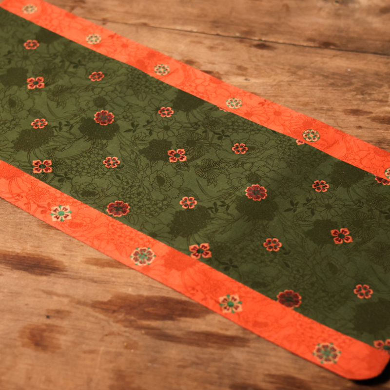 【三山拙垆】】团花宝相 绿款 三拼香云纱茶席60*28茶道（慢蓝S0980