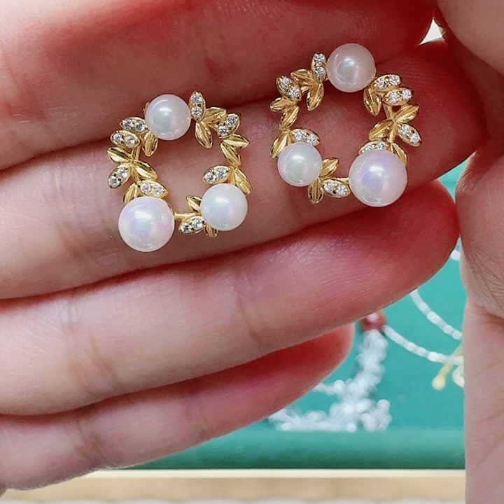 拼合珍珠（马贝珠）耳饰银S925镶嵌耳钉