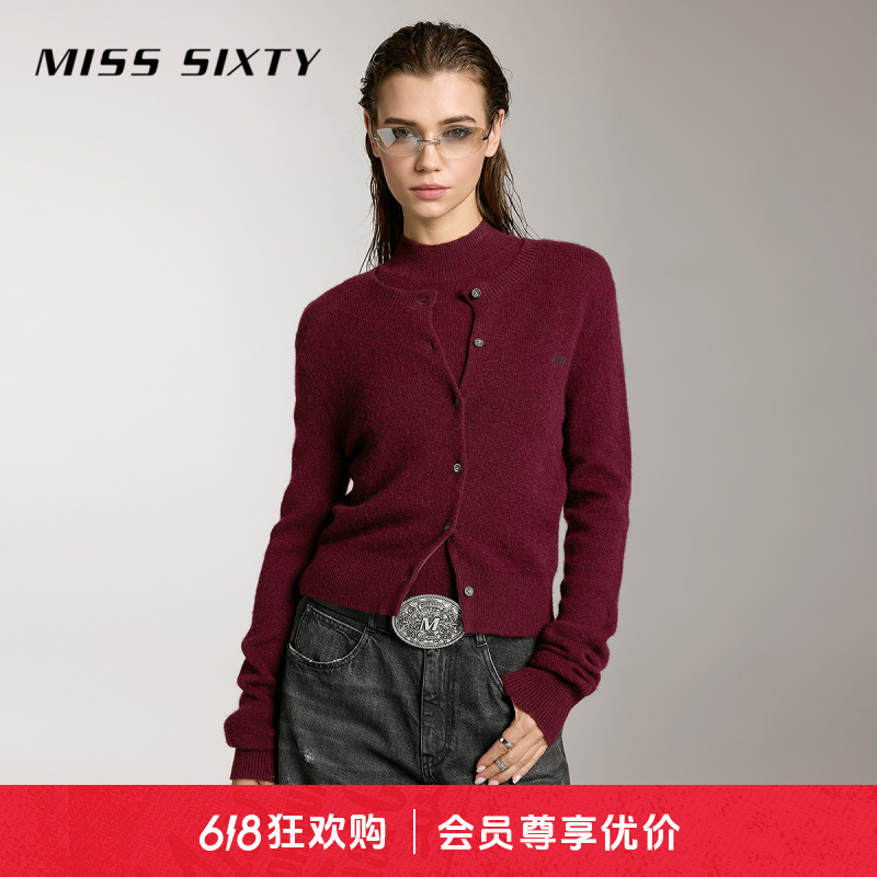 Miss Sixty牦牛绒针织衫女圆领短款开衫纯色温柔气质通勤