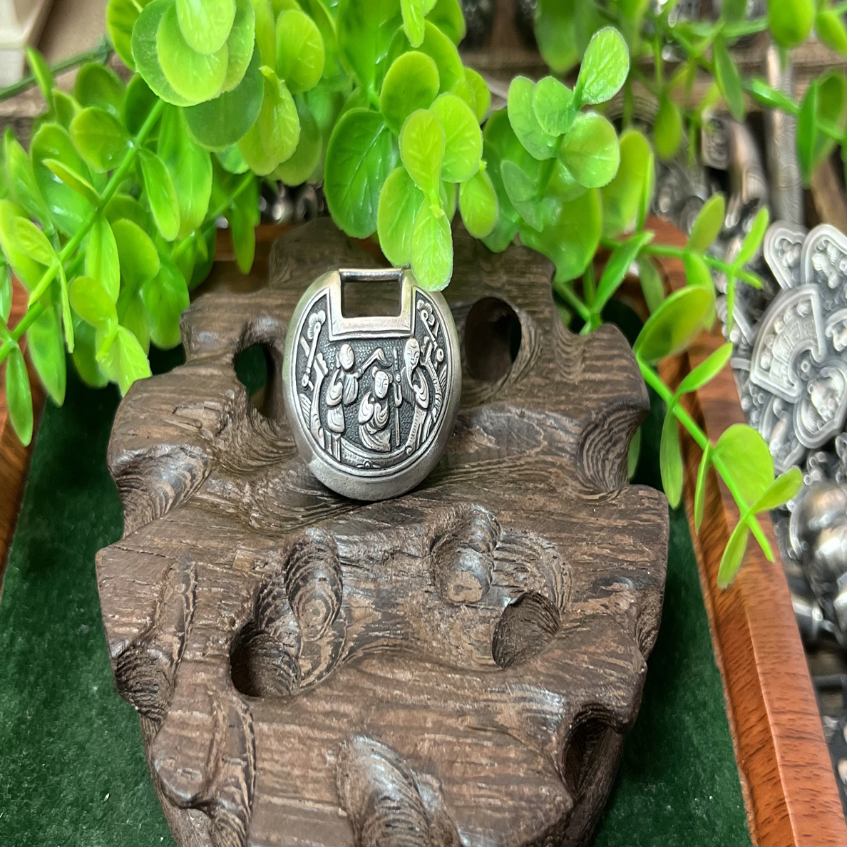 吊坠足银 如意家手工足银 人物百家保锁