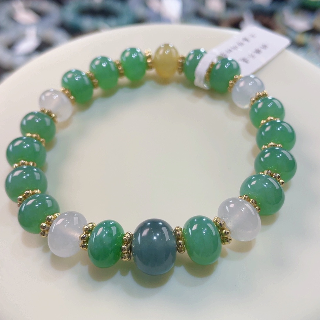 未镶嵌手链翡翠冰绿鼓珠