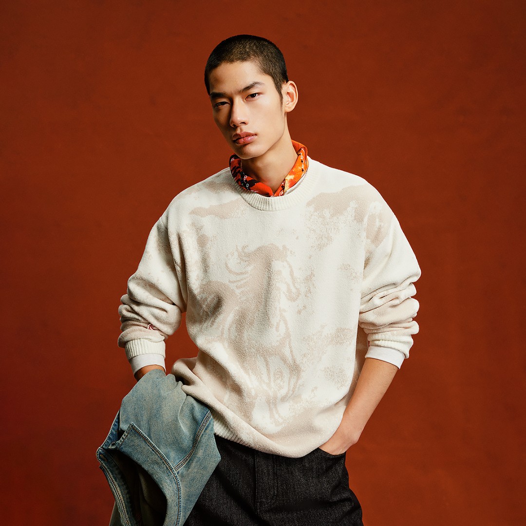 【马年限定】杰克琼斯男士毛衣针织衫新年款本命年红色经典暗纹圆领