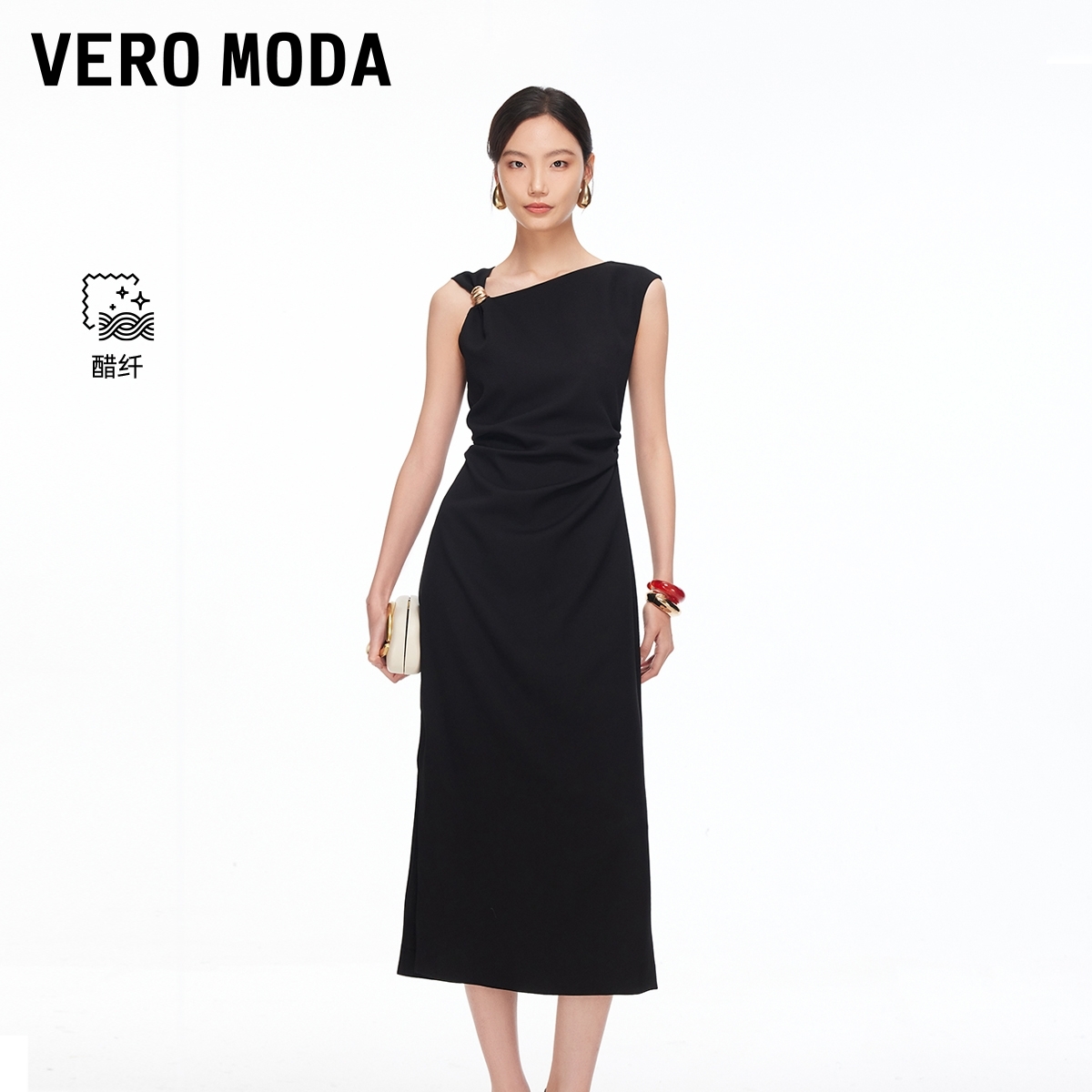 Vero Moda连衣裙2026春季新款含醋纤修身罗马裙优雅大气时尚潮流