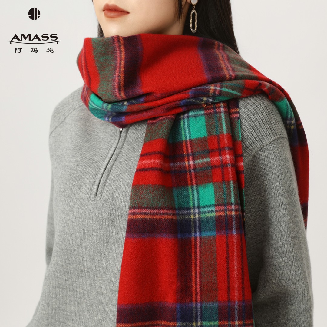 AMASS/阿玛施秋冬氛围感港风山羊绒围巾保暖百搭长款披肩女580012