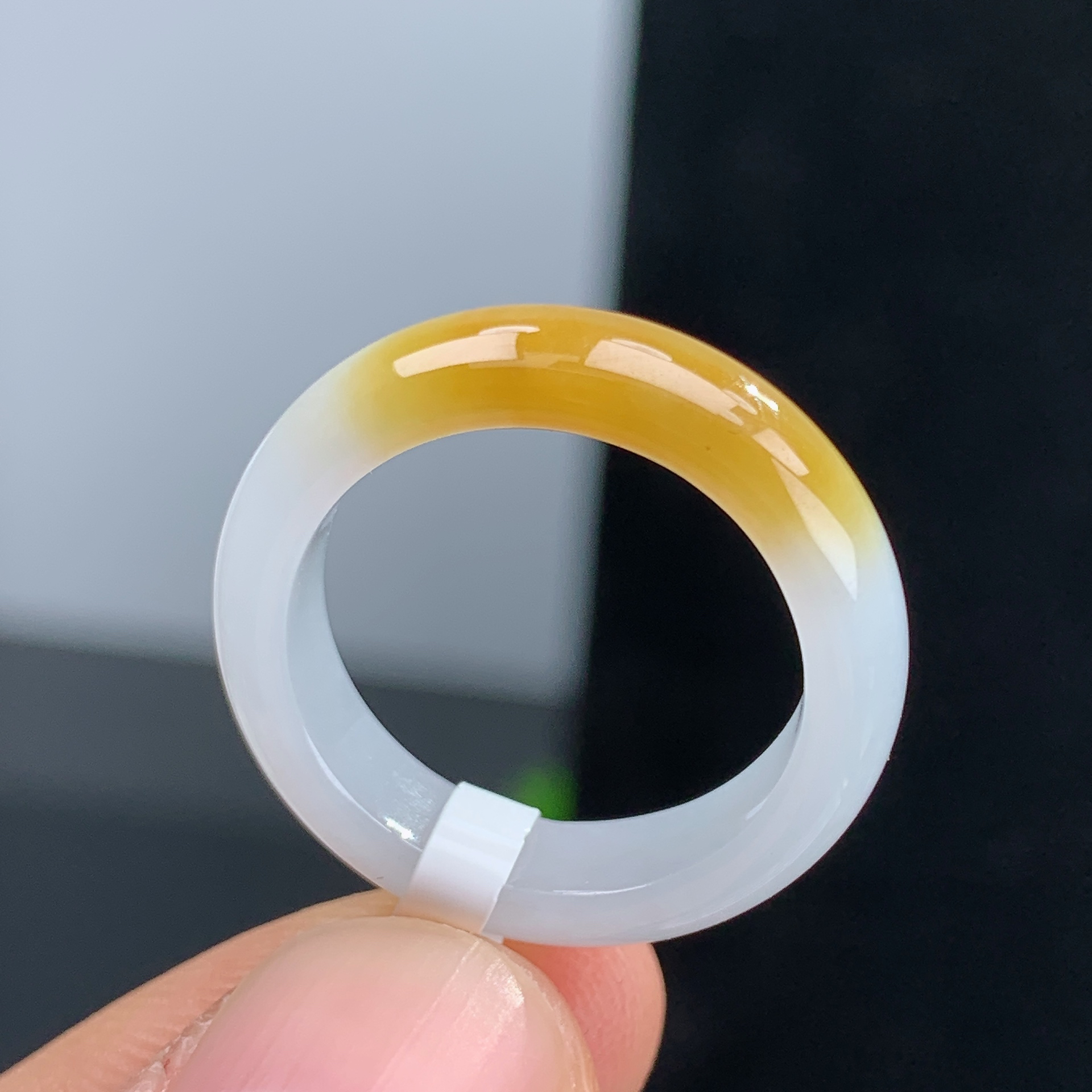 天然缅甸A货翡翠戒指半山水黄翡15圈