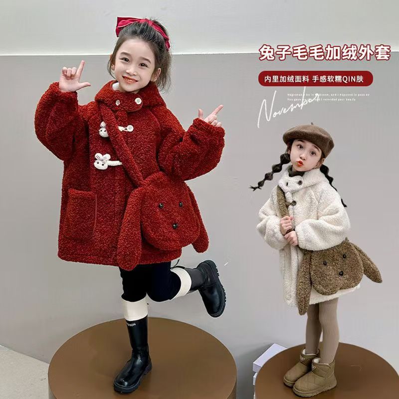 【加绒cp3女童外套冬装新款儿童冬季24宝宝毛毛衣加厚保暖洋气外套