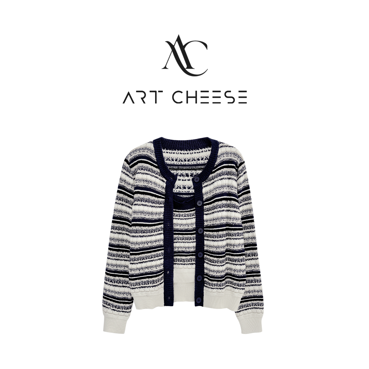 【芝士Cheese】巴黎小调 时尚春款休闲百搭女士条纹针织吊带开衫