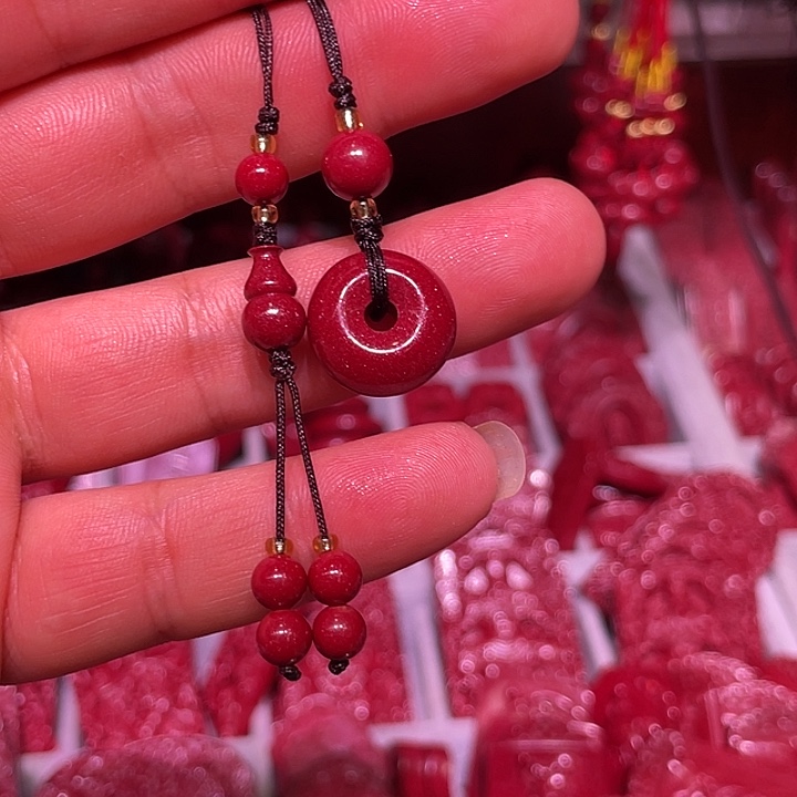 天然辰砂紫金砂平安扣小葫芦手机挂