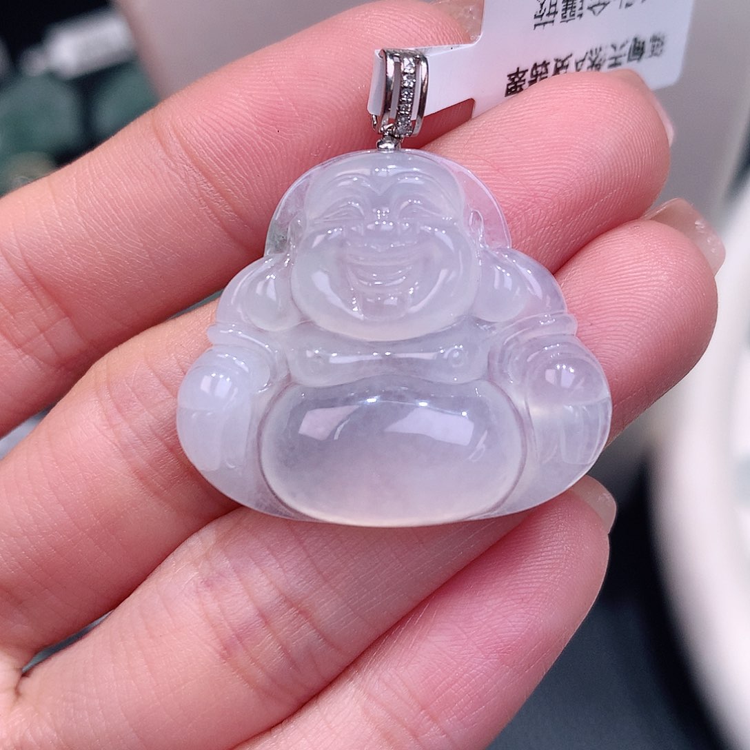 颈饰18K金镶嵌翡翠白冰佛公