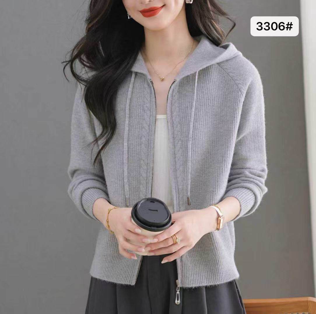 【6276】大漫甄选净面拉链帽衫针织衫J3306