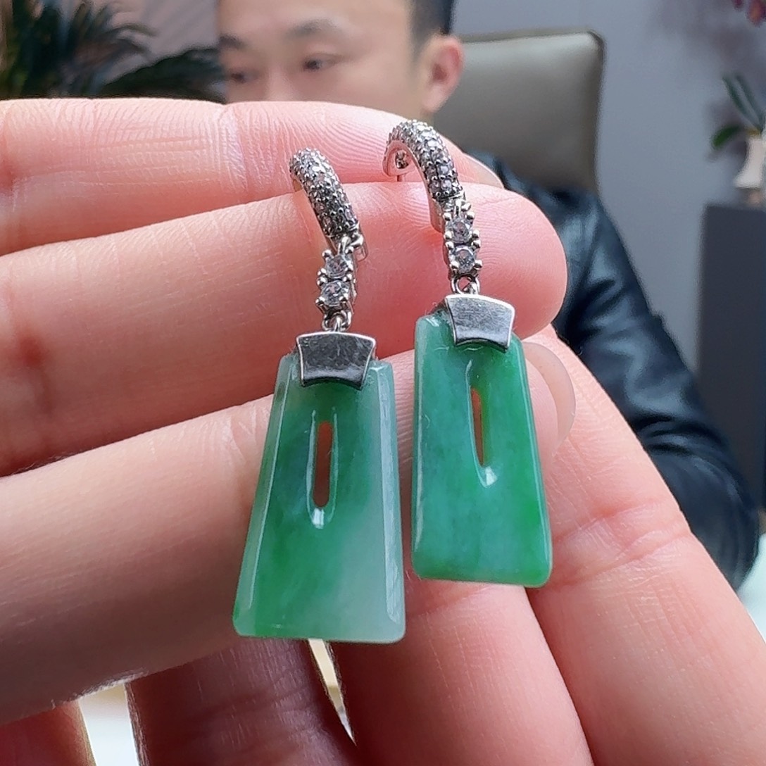 翡翠耳饰银S925镶嵌天然