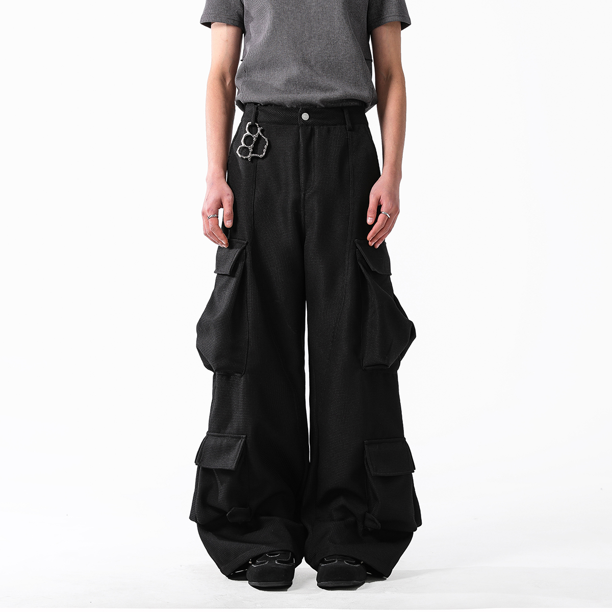 jaaniste多口袋黑色工装裤男美式运动直筒男款宽松休闲裤男女同款