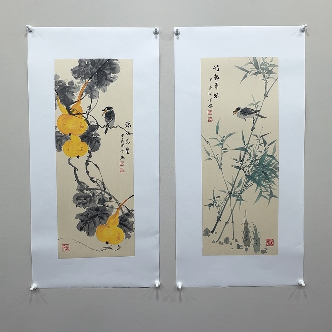 国画梁晓雲 27✖️70小品 竹子➕福禄