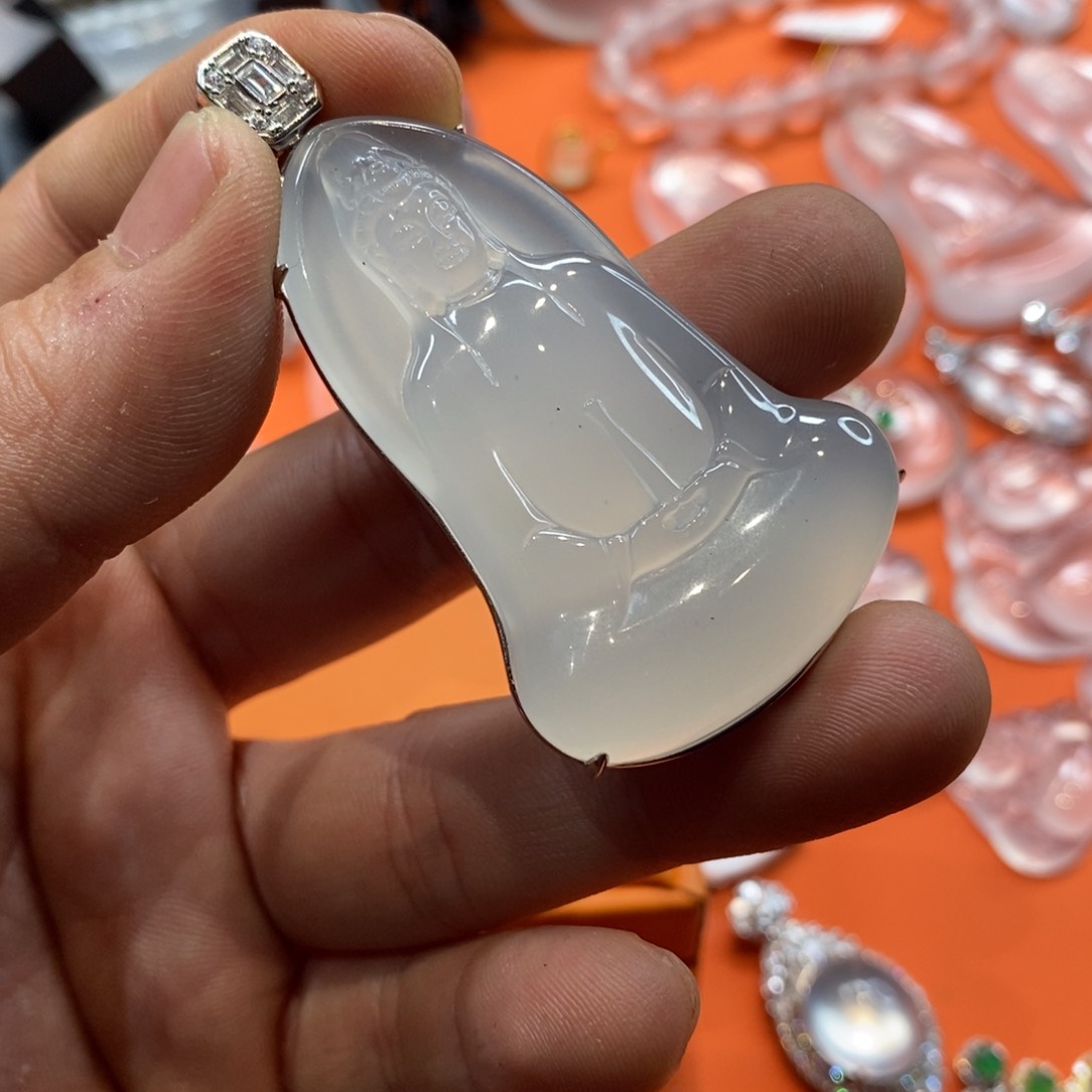 石英质玉吊坠银S925镶嵌