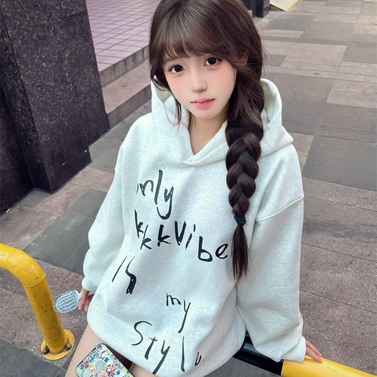 only美式复古休闲潮牌情侣潮流连帽卫衣女