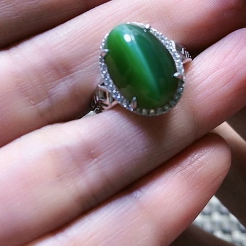 和田玉戒指银S925镶嵌