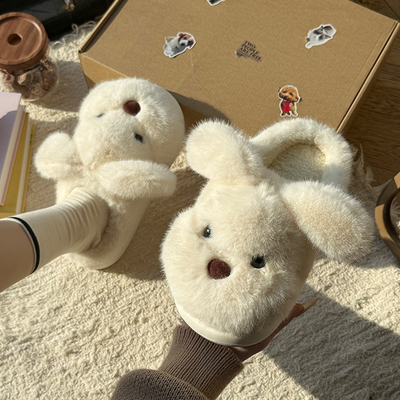 卡通小狗棉拖鞋女款2025新款冬季家居室内防滑防臭加绒保暖棉拖男