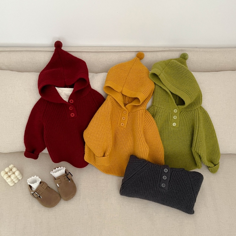 韩国童装儿童加厚毛衣秋冬季新款男女宝宝洋气连帽套头针织衫上衣