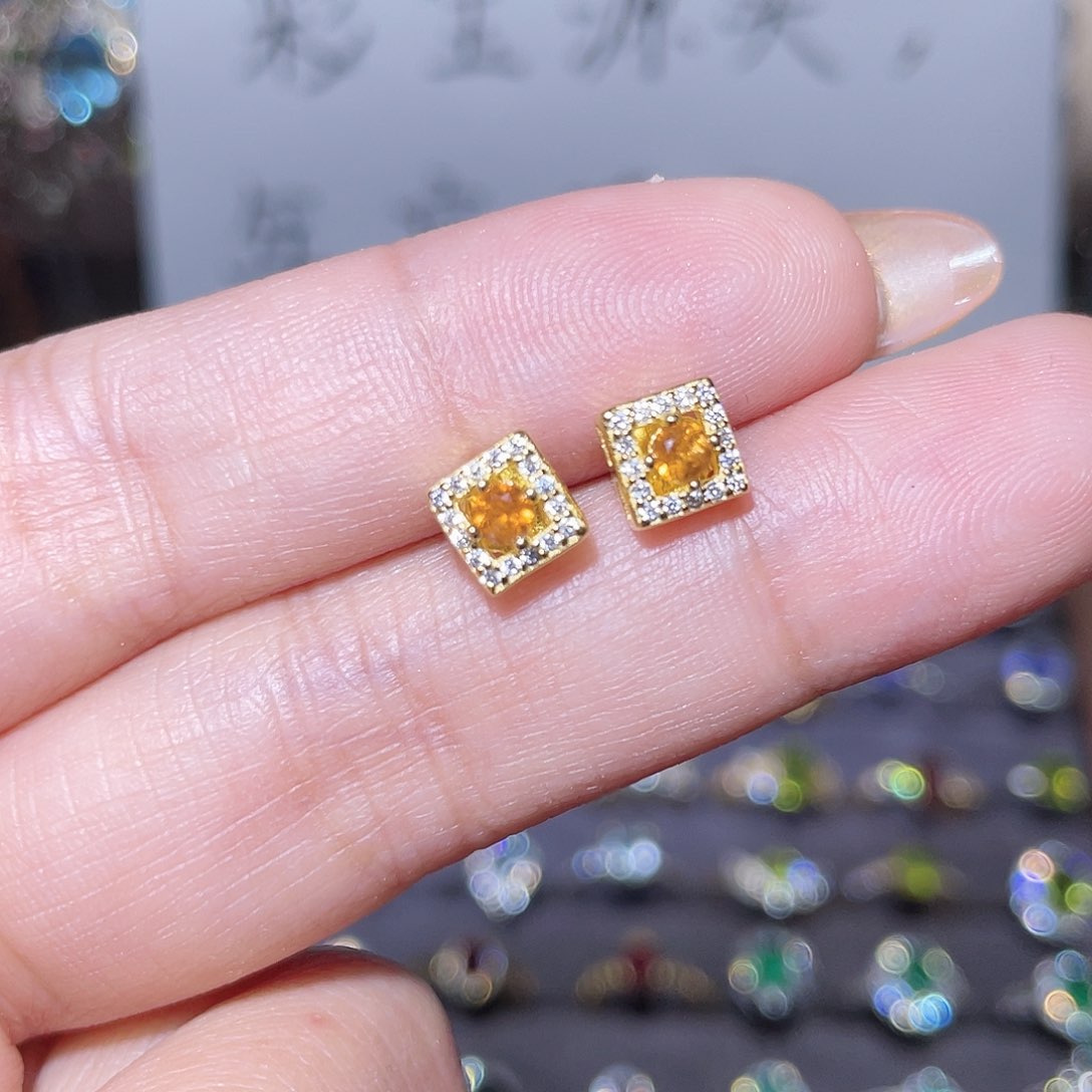 石榴石（芬达石）耳饰银S925镶嵌