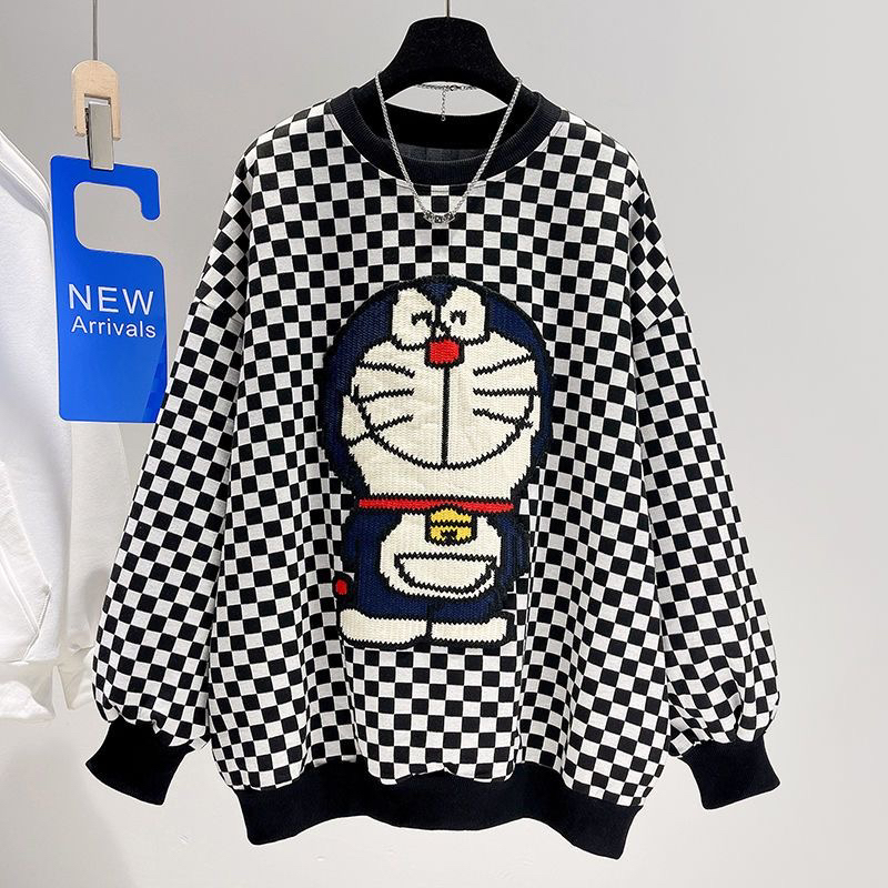 加绒加厚卫衣女秋冬新款长袖宽松刺绣外套中长款ins潮上衣