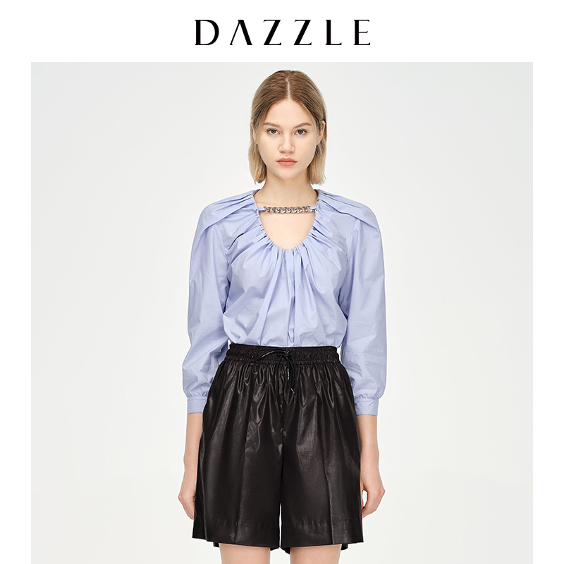 【陈大可】DAZZLE地素 春装链条抽褶领口法式衬衫上衣女2D1D5221R
