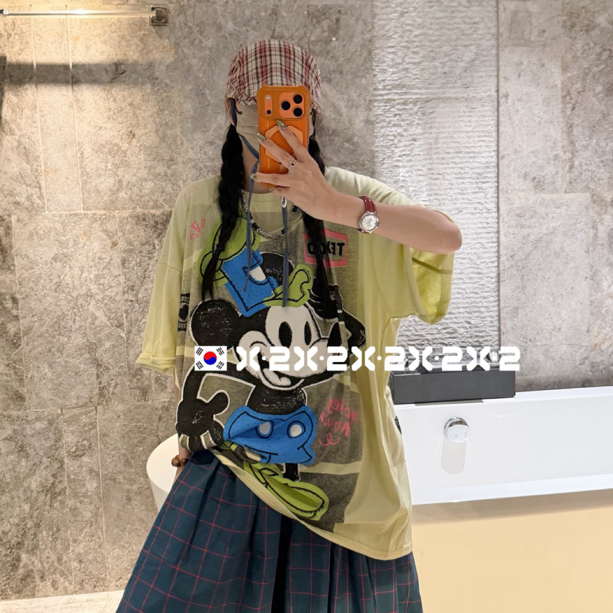 重工米奇88605宽松大版中长款短袖T恤薄款女夏季减龄小众百搭休闲