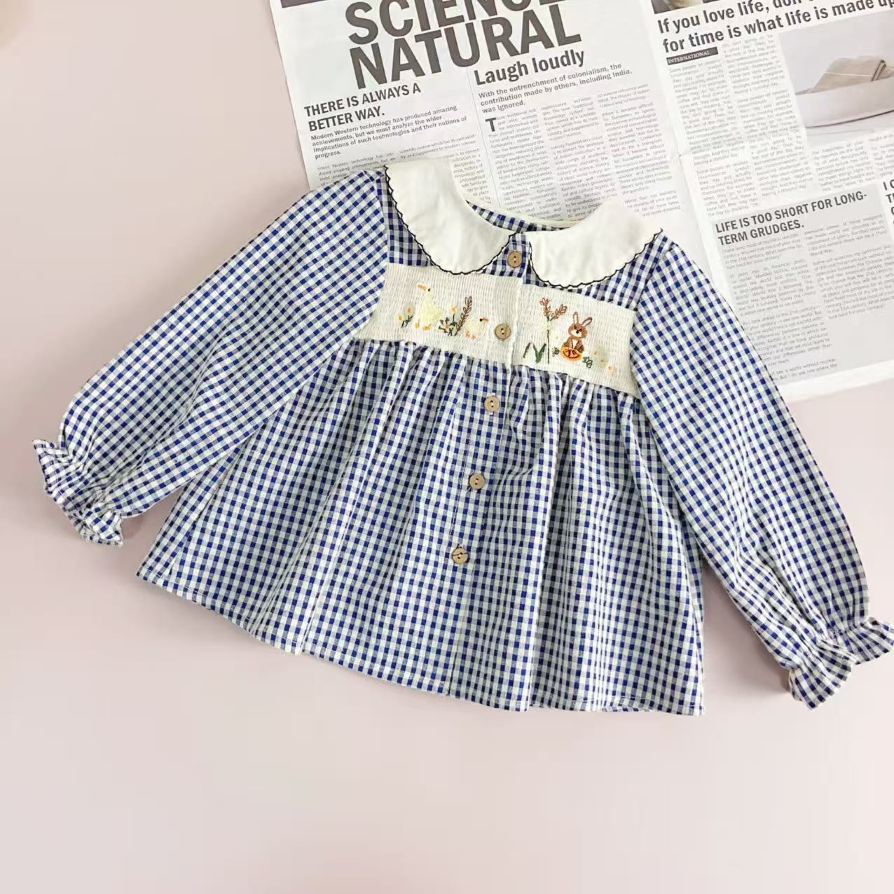 【】H2611女童2026气质春季新款娃娃衫韩版时髦小童女宝衬衫