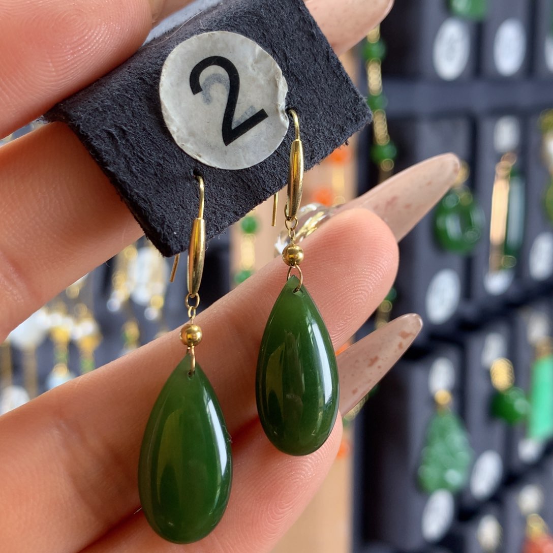 和田玉耳饰18K金镶嵌