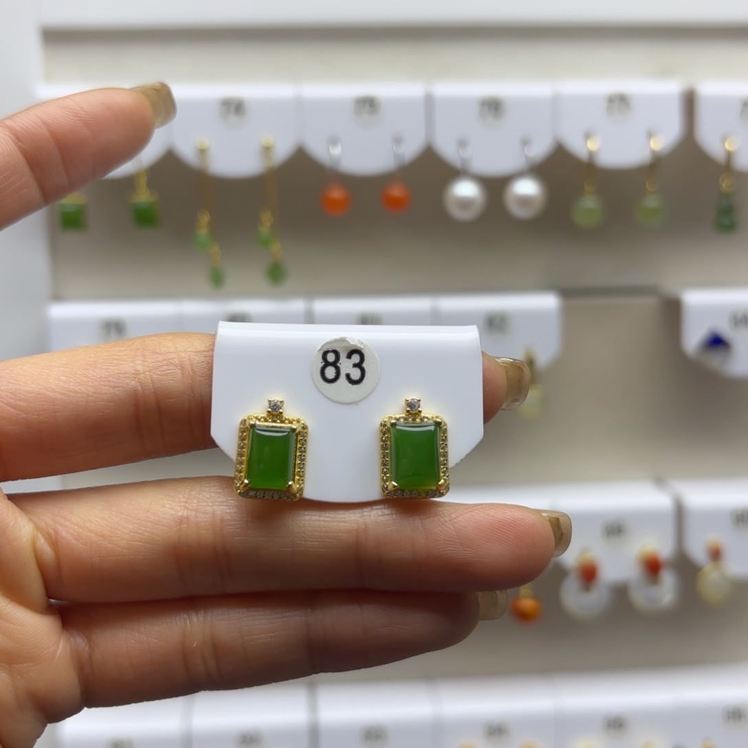 和田玉银S925镶嵌耳饰