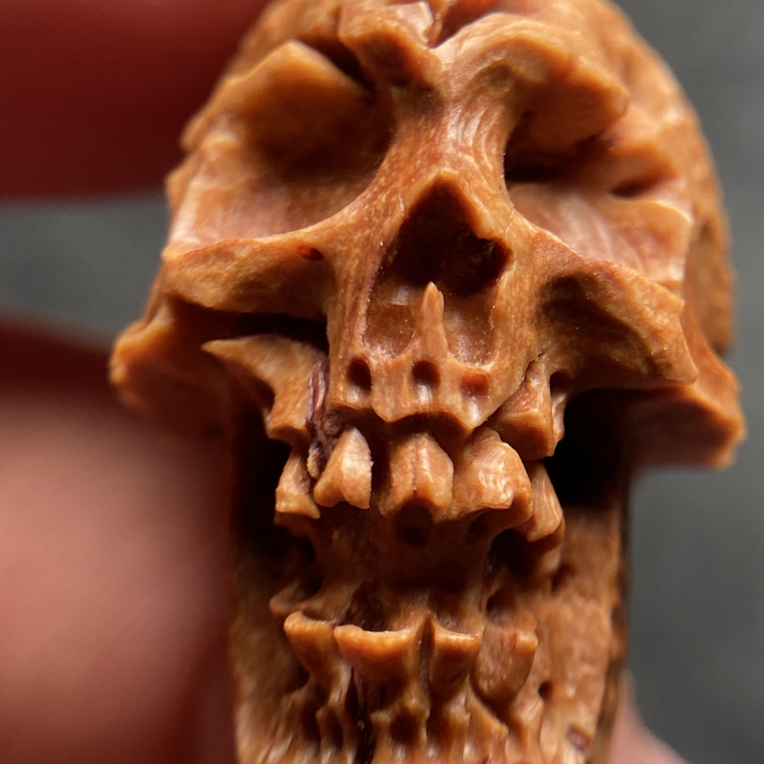 纯手工桃核雕刻大尺寸骷髅三通2.12尺寸以内珠子能用单颗价格