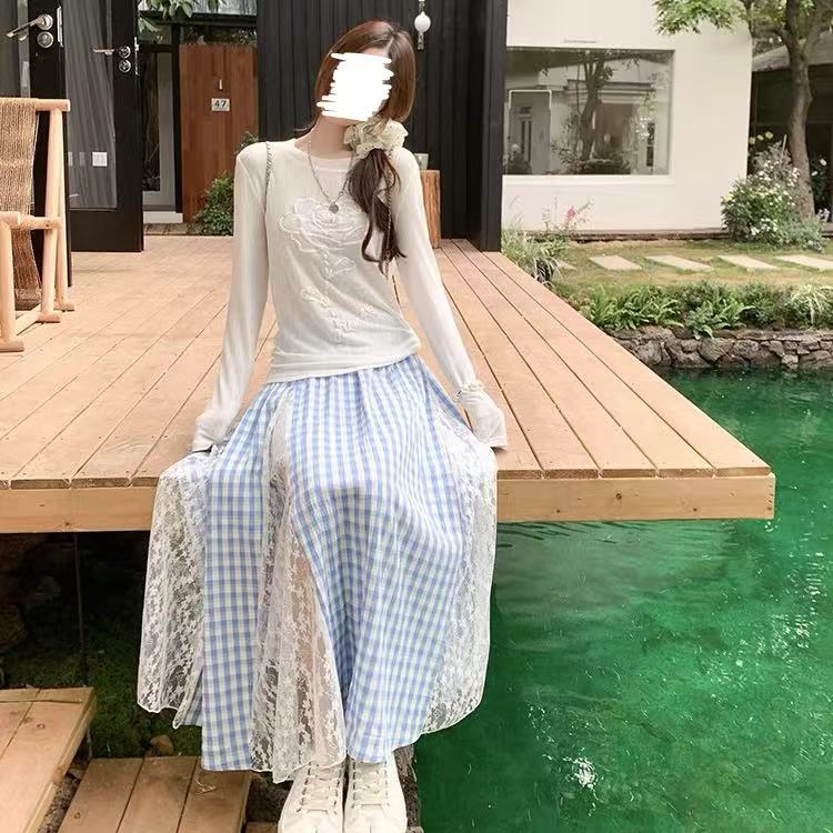 [胖鹅张] 甜美修身简笔花朵长袖罩衫 #635[实物以直播间展示为准]