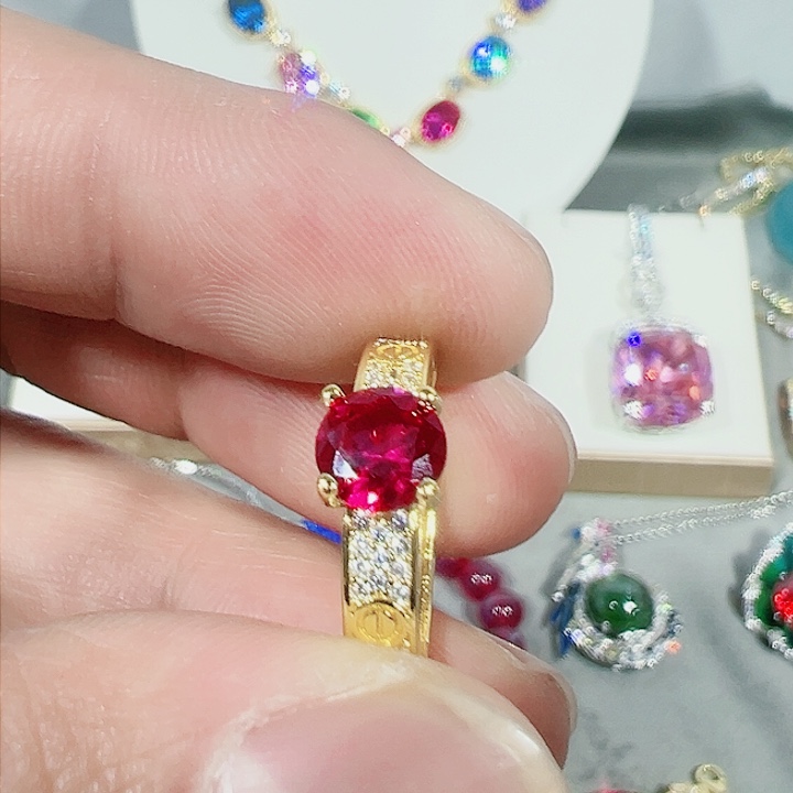 红宝石戒指银S925镶嵌