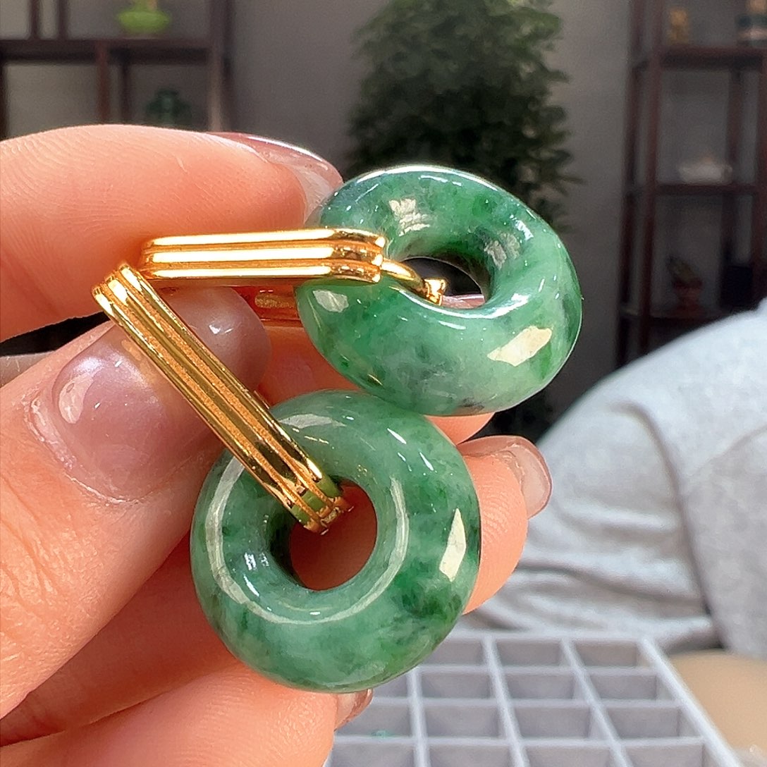 翡翠耳饰银S925镶嵌耳环60