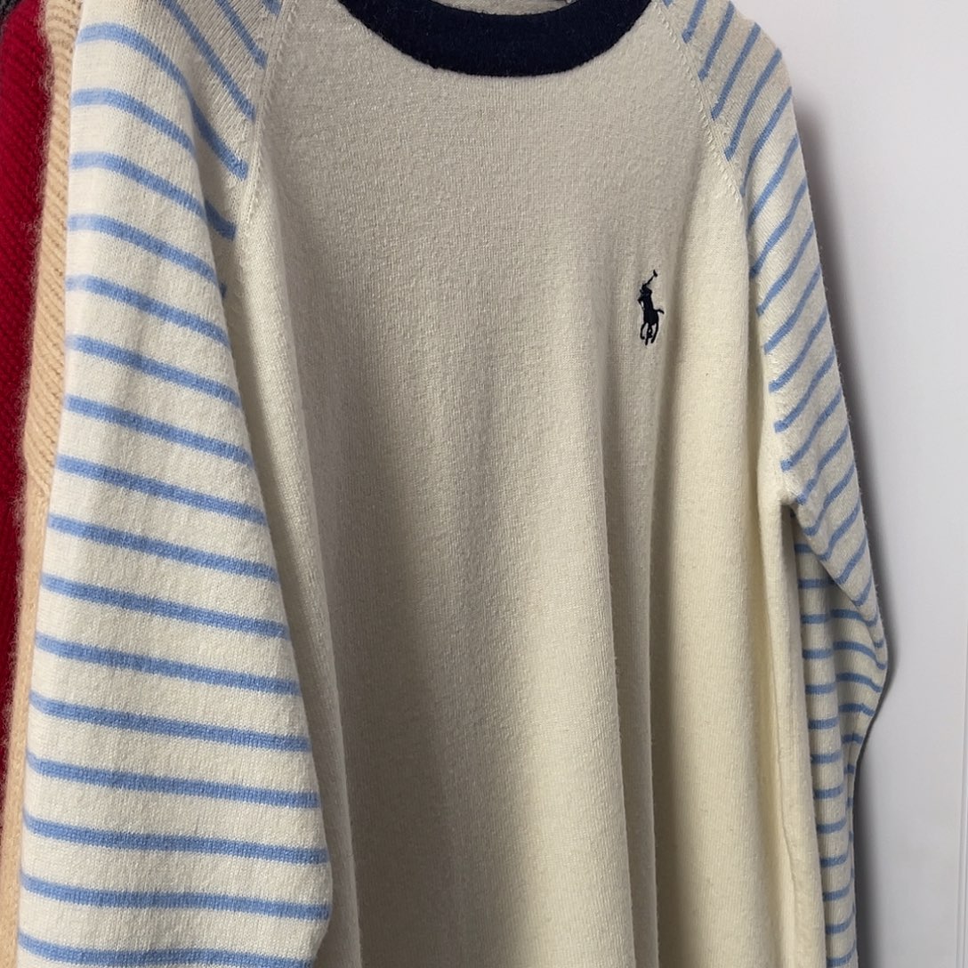 战马 刺绣 条纹 羊绒衫