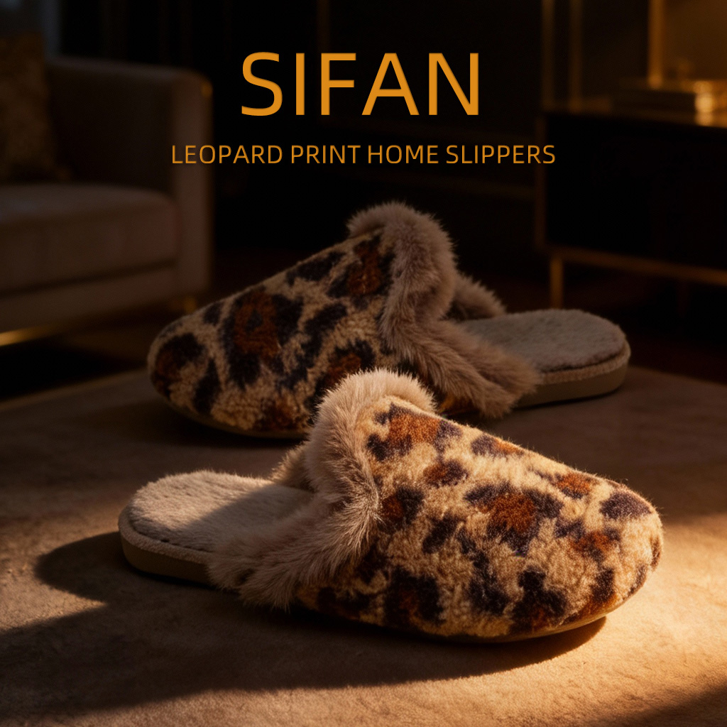 原创设计豹纹女款棉拖鞋轻奢加暖绒保暖居家室内防滑家居冬天新款