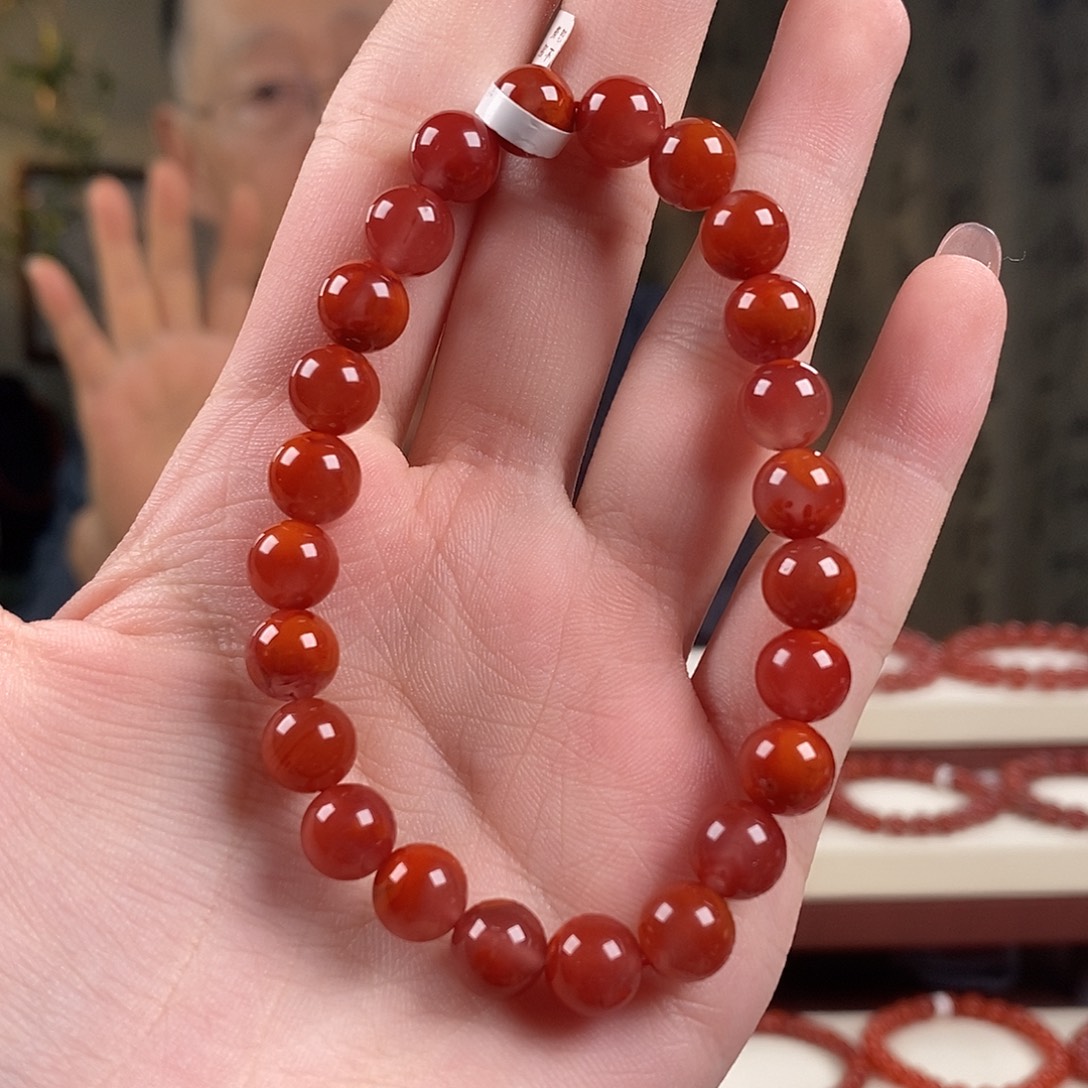 南红玛瑙未镶嵌手串原矿8mm+瓦西火焰纹单圈手串