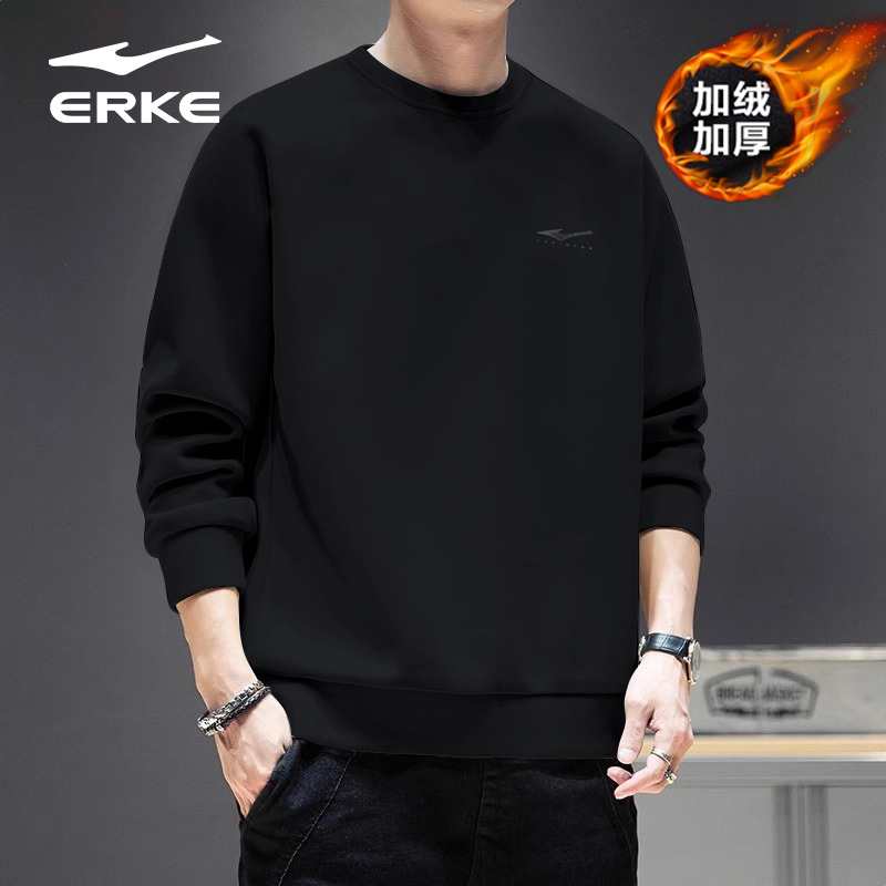 鸿星尔克加绒卫衣男夏季运动衣针织套头上衣2025新款男装秋冬外套