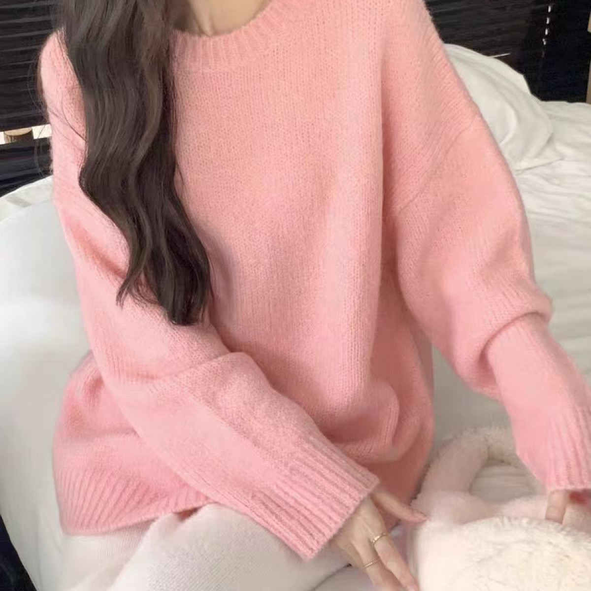 慵懒风设计感简约针织衫女秋冬季圆领套头休闲上衣2566（c3-2）