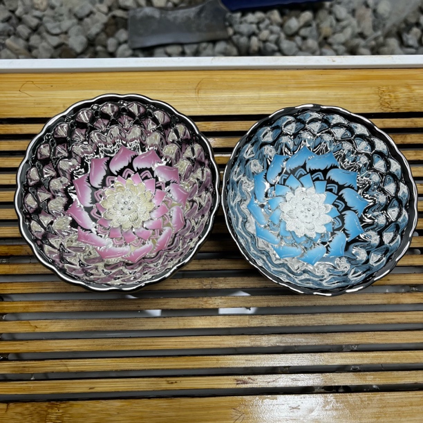 冰清玉洁 蓝粉莲花对杯