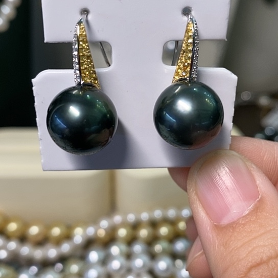 海水珍珠耳饰银S925镶嵌12.6