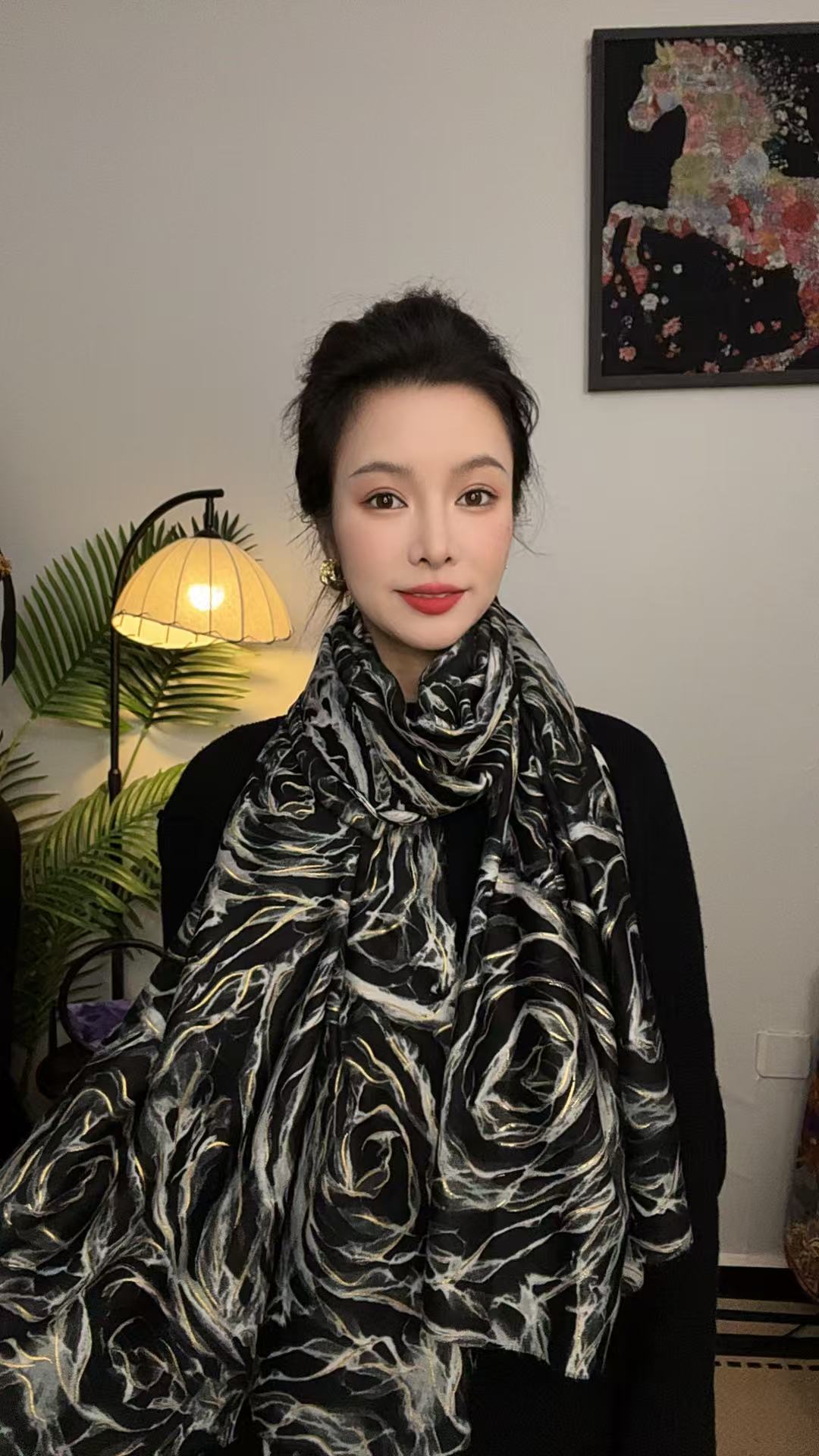 【鎏金玫瑰长巾】外贸单气质贵气风气质百搭高级秋冬新款保暖围巾女