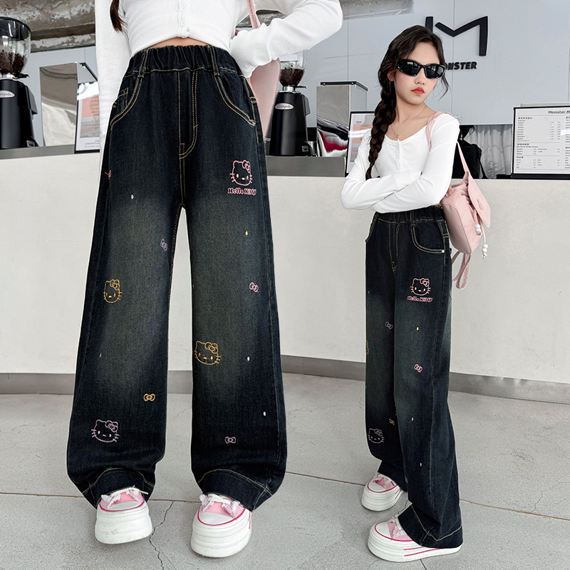 女童牛仔裤2025春秋新款洋气女大童网红直筒阔腿裤儿童秋款牛仔裤