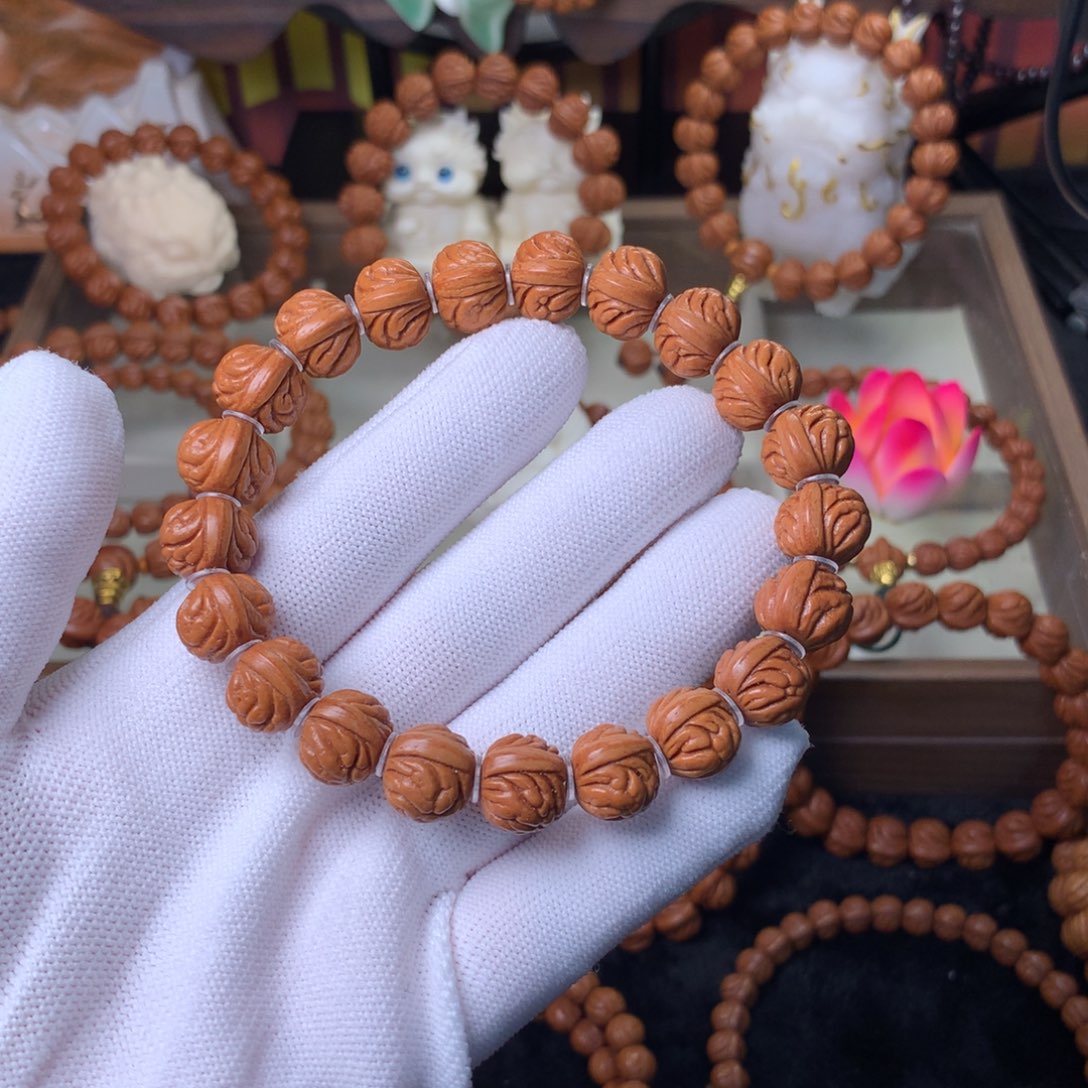 桃核吊坠盘龙爆肚手串13