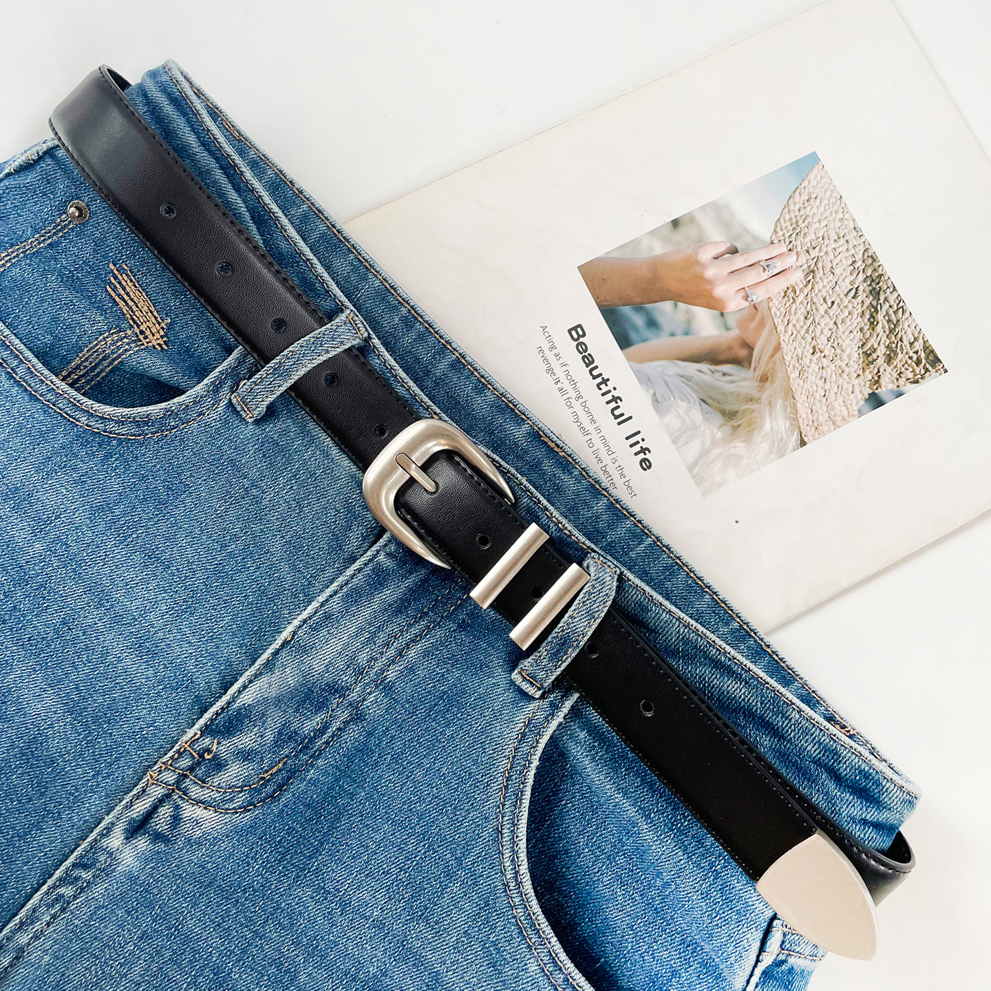 黑色腰带女士2025新款真皮皮带配牛仔裤银色扣头百搭宽皮带女裤带